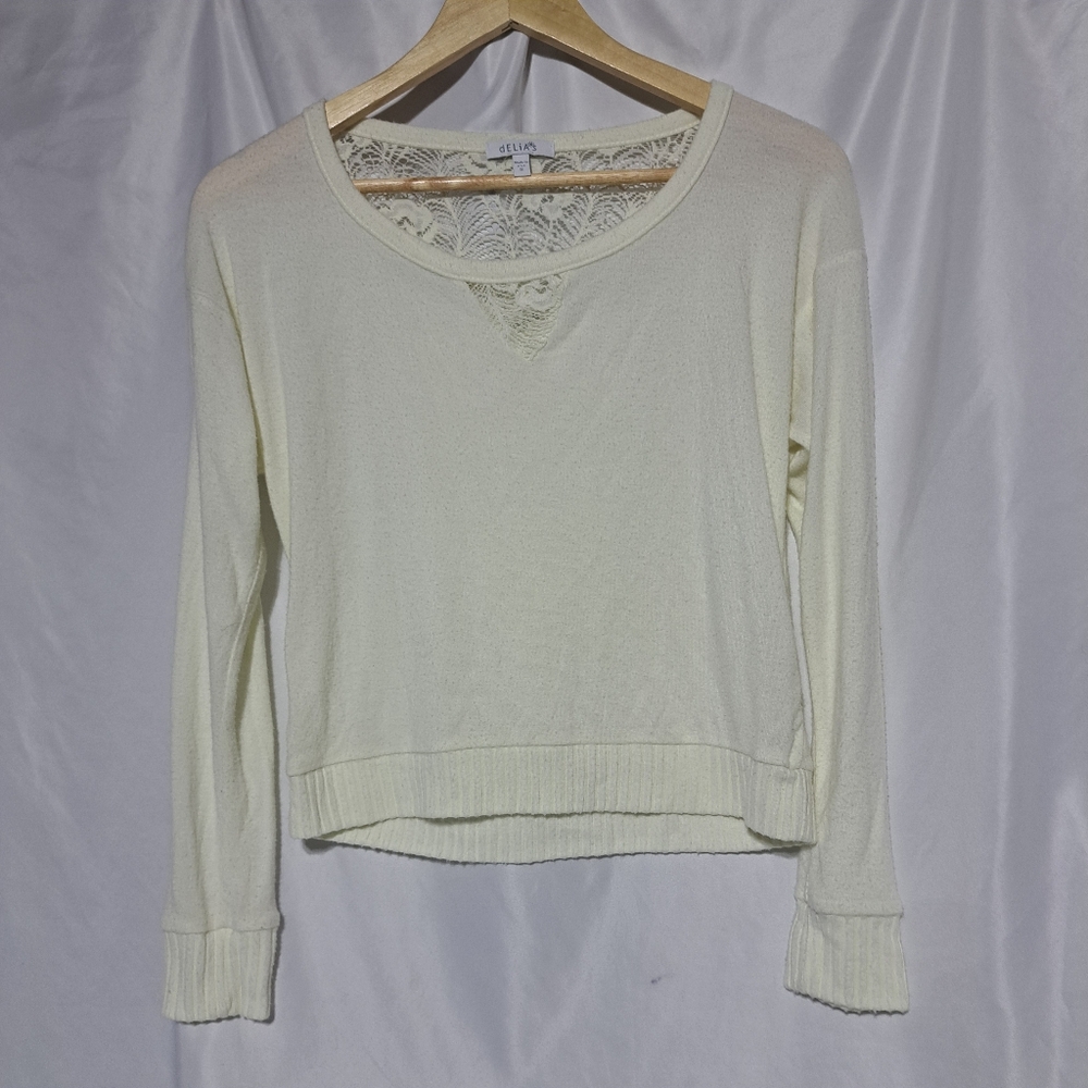 Delias‎ Womens SMALL Cream Long Sleeve Sweater Lace Detail